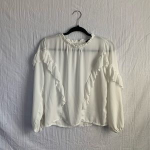 BooHoo Womens Sheer White Long Sleeve Ruffle Shirt